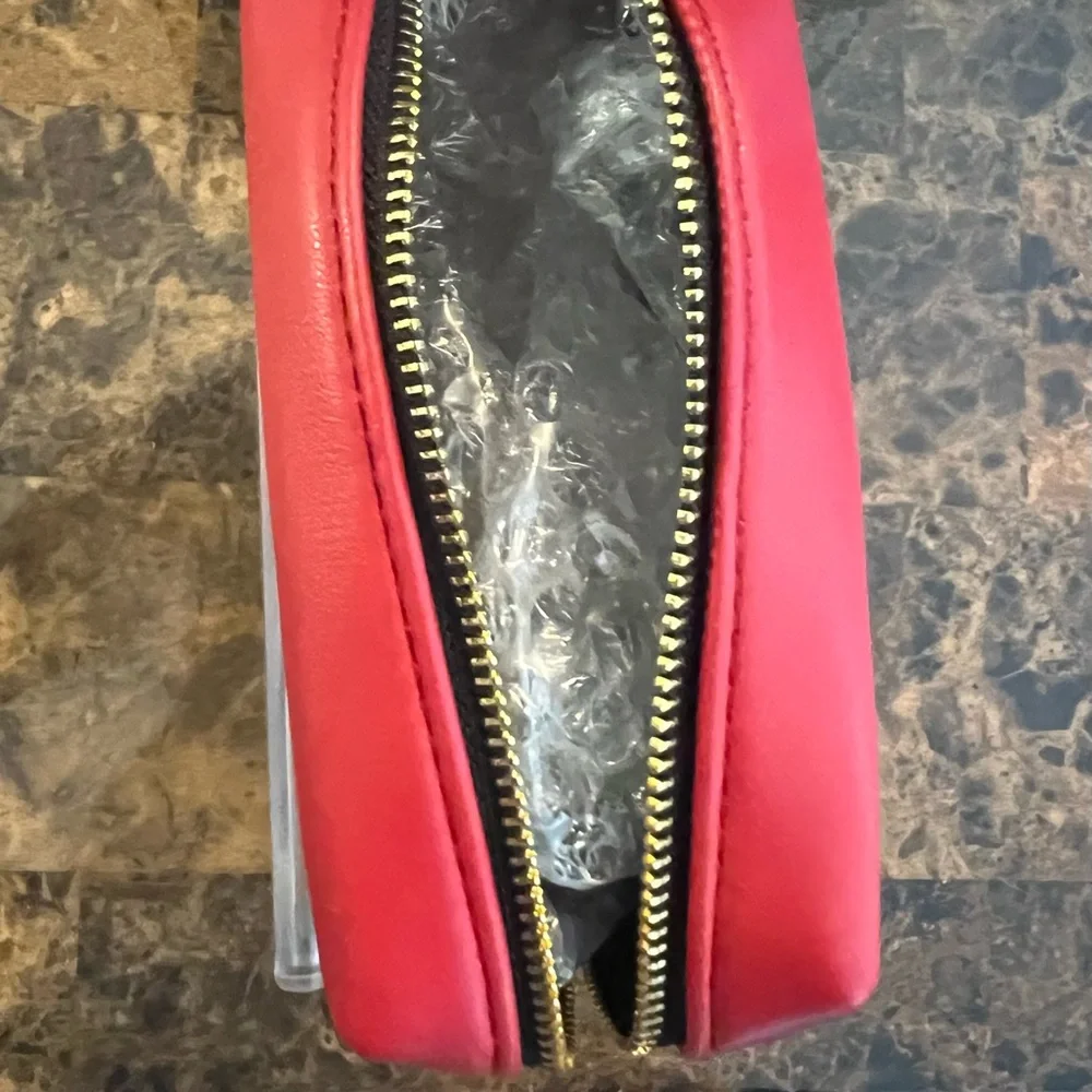 NWOT YSL Red Cosmetic Bag with Silver Accents